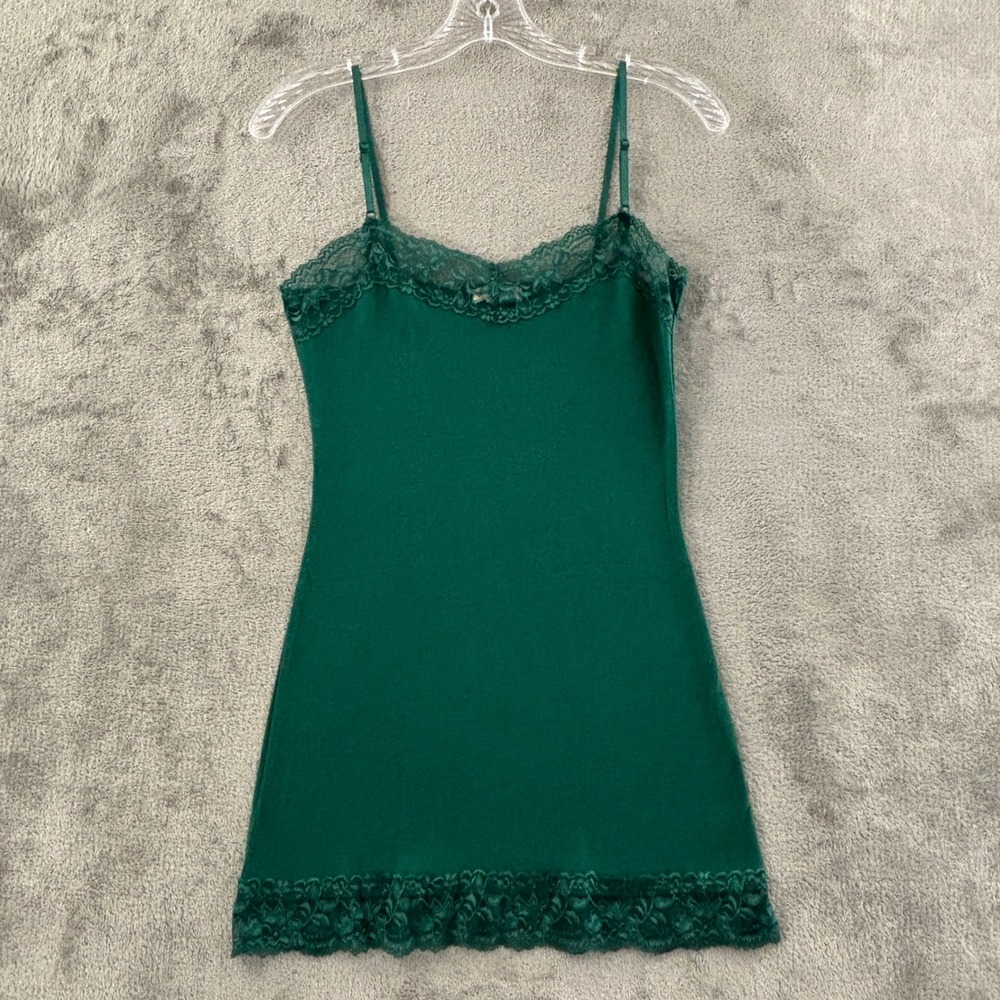 Zenana Outfitters Lace Trim Cami Tank Womens S Green Long Y2K‎ Spaghetti Strap
